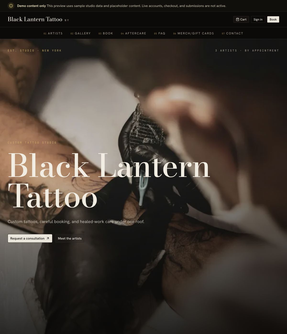 Tattoo Shop Websites screenshot